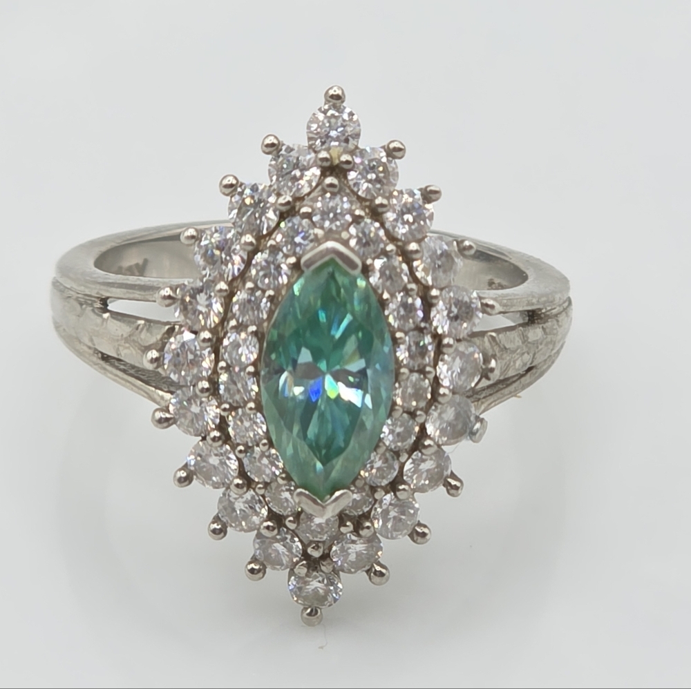 Host Pick NWOT Rare Genuine Caribbean Aqua Moissanite Double Halo Ring